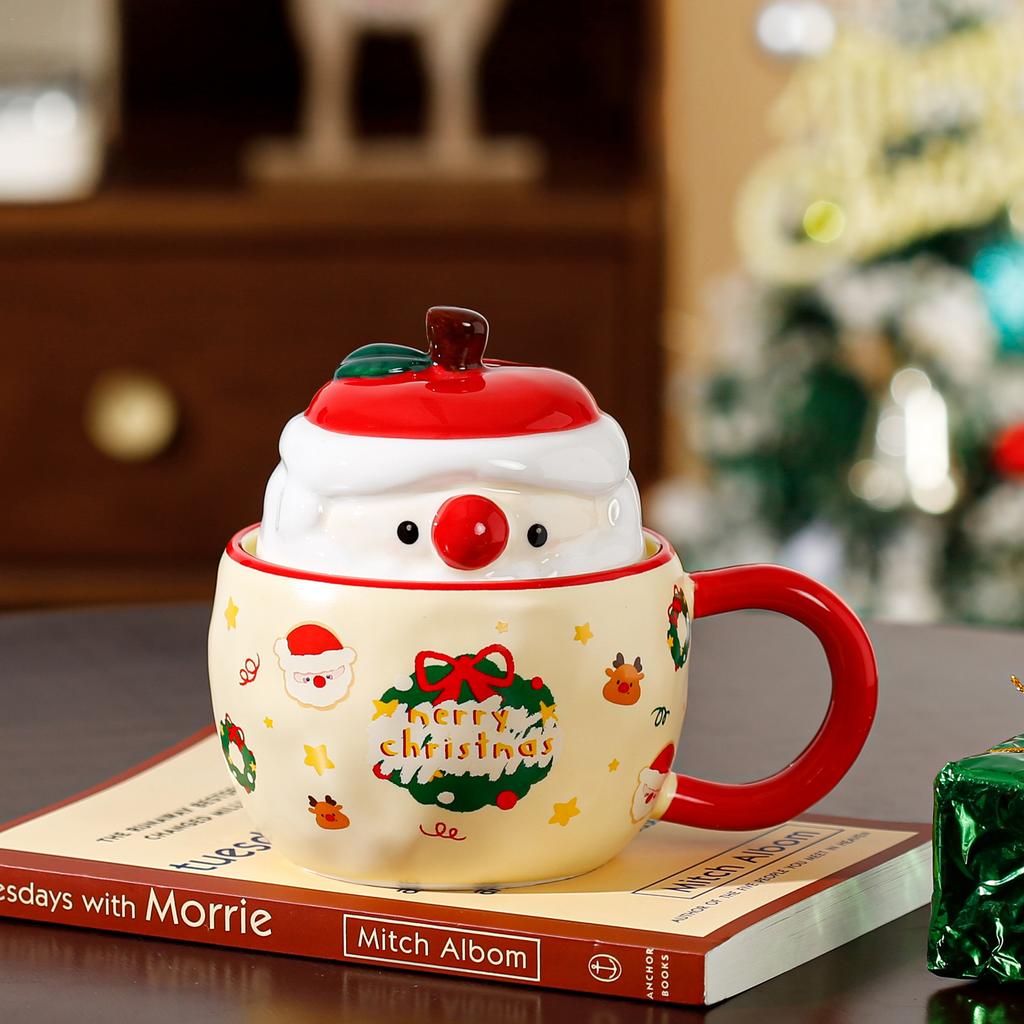 Neues Produkt mit Deckel Weihnachtsapfel Keramiktasse Hochwertiges Set Becher Souvenir Cartoon Niedlich Handbecher Geschenk