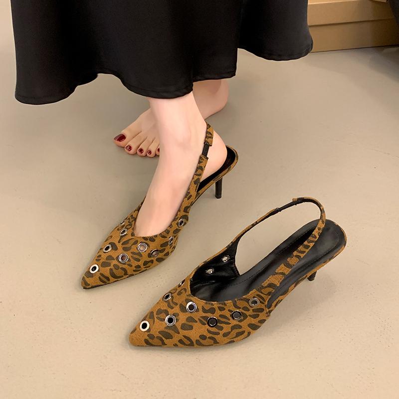 

Fashion New Summer Women s Sandals Metal Rivet High Heel Footwear Elegant Slingback Pointed Slip on Party Lady Pumps Shoes Zapatos Mujer 42 цветной печати леопарда