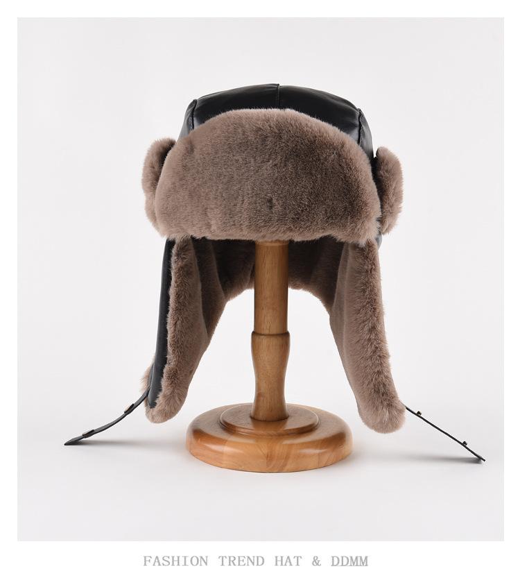 Leather Lei Feng Cap Men and Women In The Fall and Winter Thickened Warm Ear Protection Cap Outdoor Skiing Cycling Velvet Cold Cap