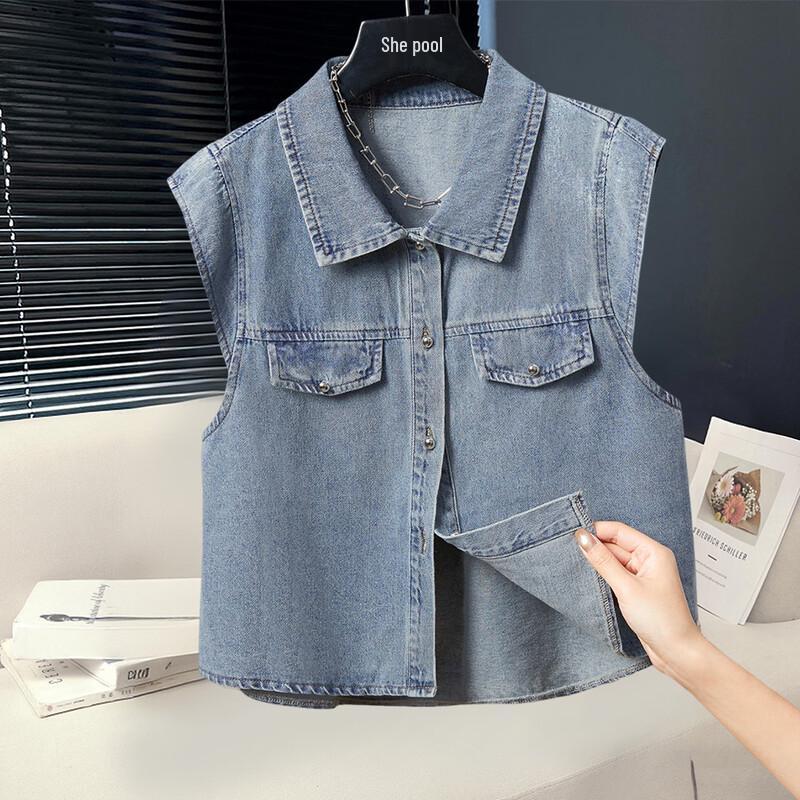 Женский однобортный джинсовый жилет с лацканами S