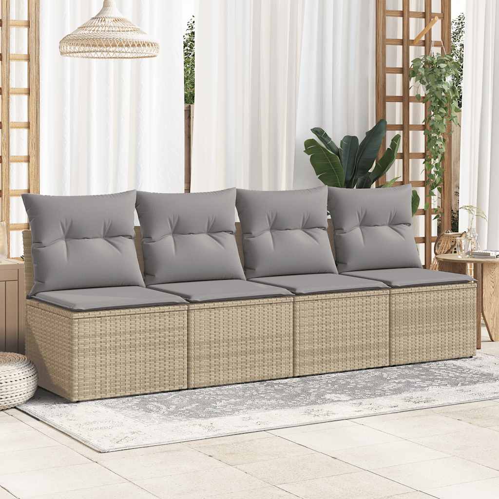 Vidaxl 2-Cz. Furniture Set With Cushions, Beige, Poly Rattan and Acacia