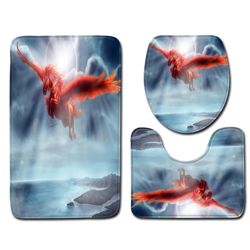 Unicorn Bathroom Floor Mat Toilet Three-Piece Set