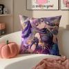 Game Genshin Keqing Cushion Cover Pillowcase Short Plush Invisible zipper Room Sofa Cushion Cover