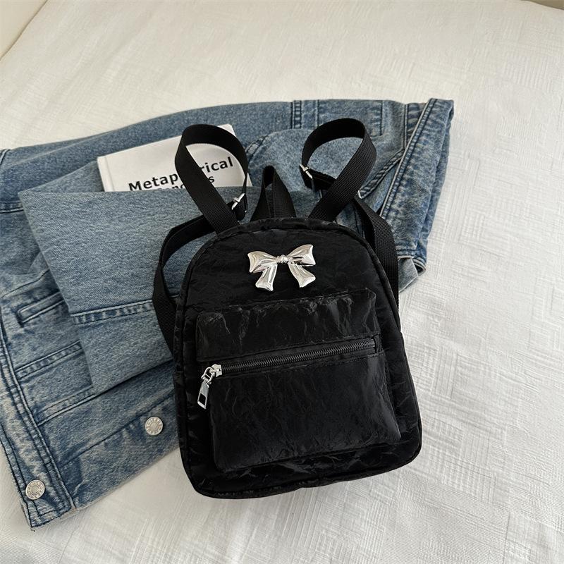 Korean Version Bow Double Shoulder Small Bag Women 2025 New Trendy Fashion Backpack Cute Portable Shoulder Bag Schoolbag