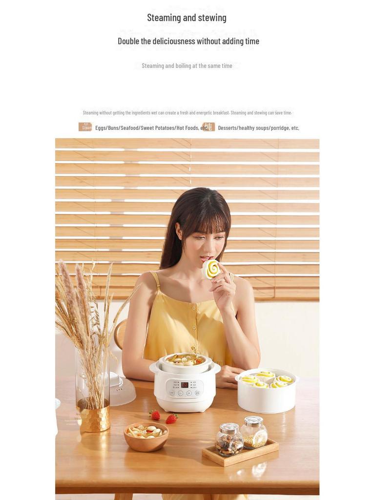 Electric Mini Ceramic Stew Pot with Timer - Auto Health Bird's Nest Steamer & Home Gift