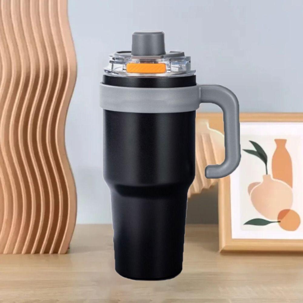 Straw Insulated Coffee Mug Ceramic Liner Travel Mug Handle Thermos Cup  Travel