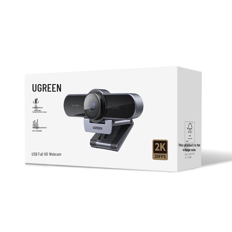 Ugreen 2K HD USB Webcam with Dual Mics and Speaker