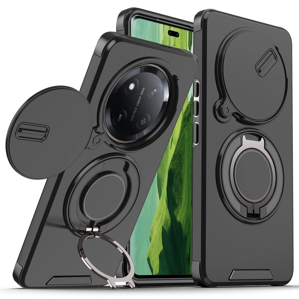 Magnetic Metal Ring Stand Armor Case For Honor X9c Magic 7 Lite Slide Push Window Lens Protection TPU Frame Plastic Phone Cover