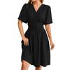 Women's Fashion Casual Solid Color V Nneck Waist Flared Sleeve Pullover Dress