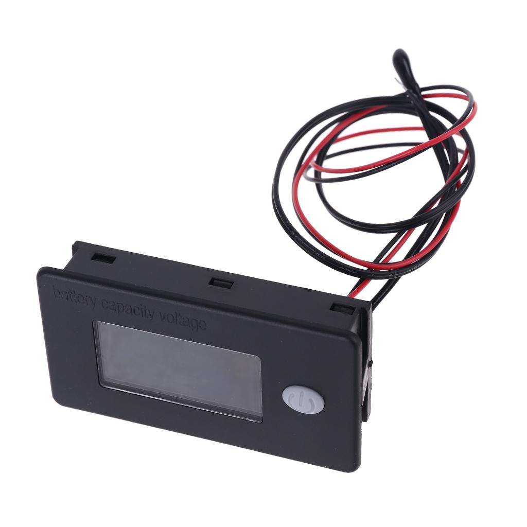 Battery Capacity Voltage Meter with Alarm & External Temperature Sensor Temperature Monitor Lithium Battery Gauge Meter