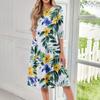 Women's Loose Casual And Fashionable Round Neck Seven Quarter Sleeved Printed Mid Length Dress