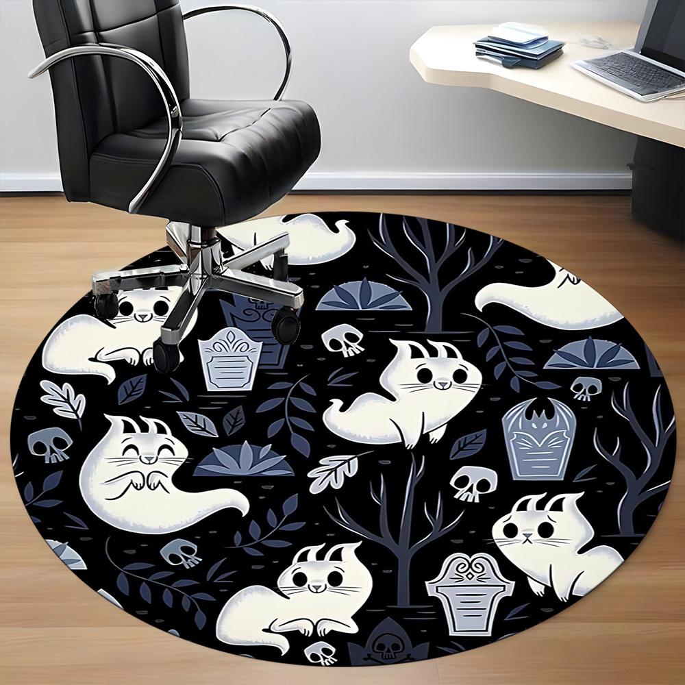 1PC Ghost Cats Office Round Area Rug, Mat Suitable For Office, Under Office Chairs Bedroom Living Room Home Decor, Room Deco