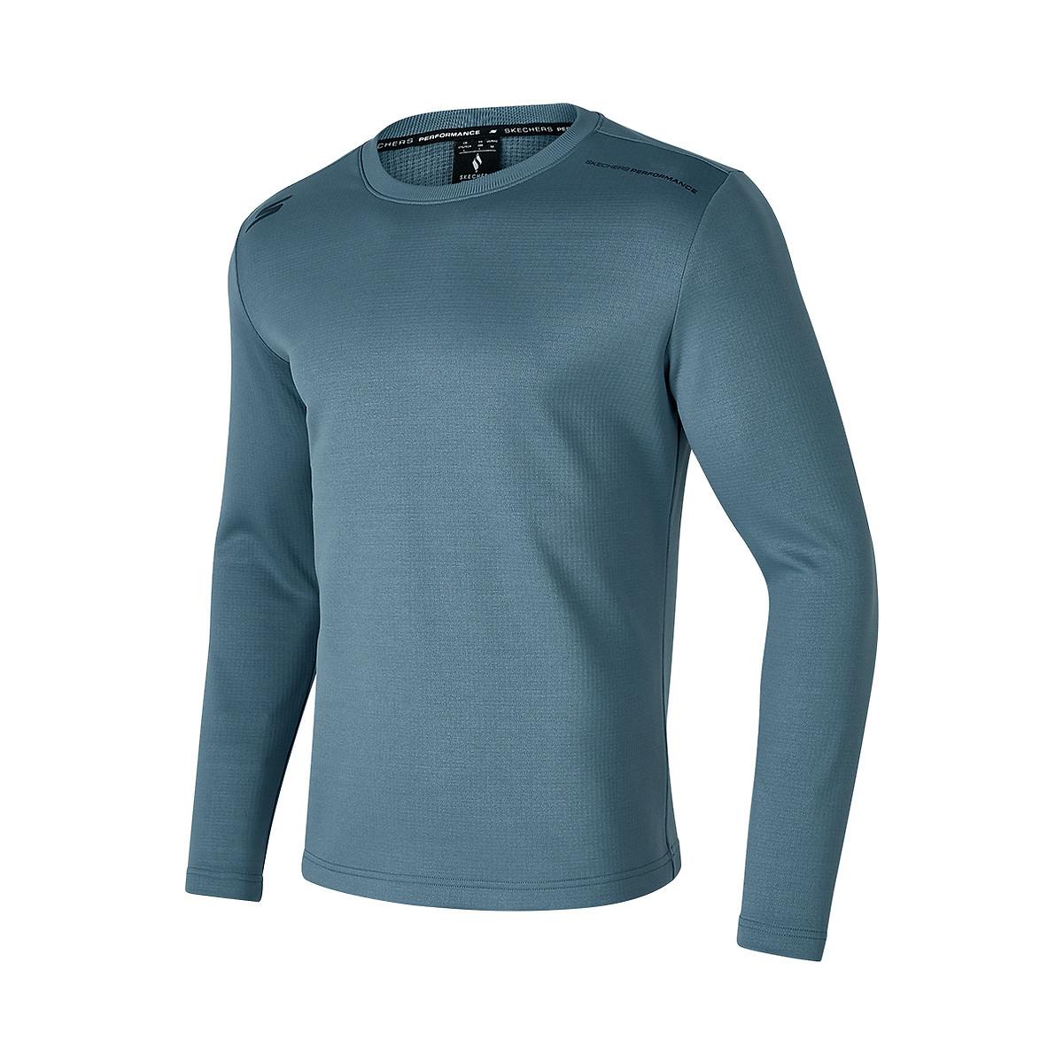 Skechers Basic Sports Series Solid Color Outdoor Casual Crew Neck Long Sleeve T-Shirt Men tops Dark-Gray P424M195-00VB L