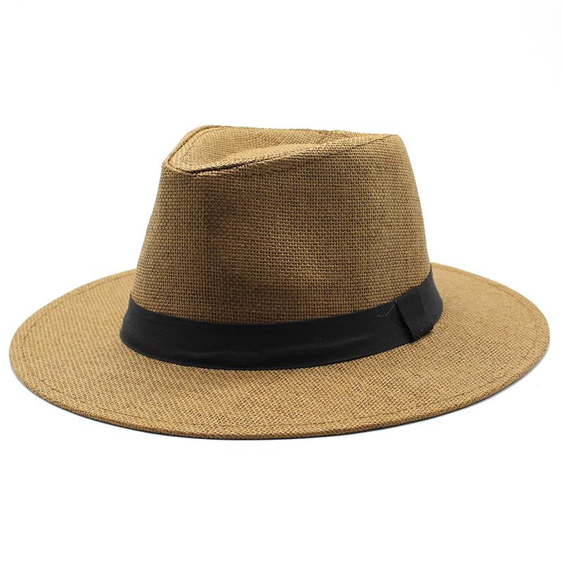 

Hat Men S Summer Travel Vacation Beach Hat British Wind Wide Rim Sun Hat Shade Top Hat Panama Straw Hat Women M（56-58cm） темно-коричневого кольору