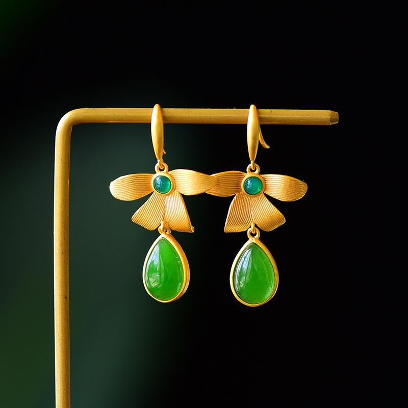 New Chinese Style Oil Drop Butterfly Flower Gourd Pearl Fringed Earrings Retro Ear Hook Light Luxury National Style Earrings Women