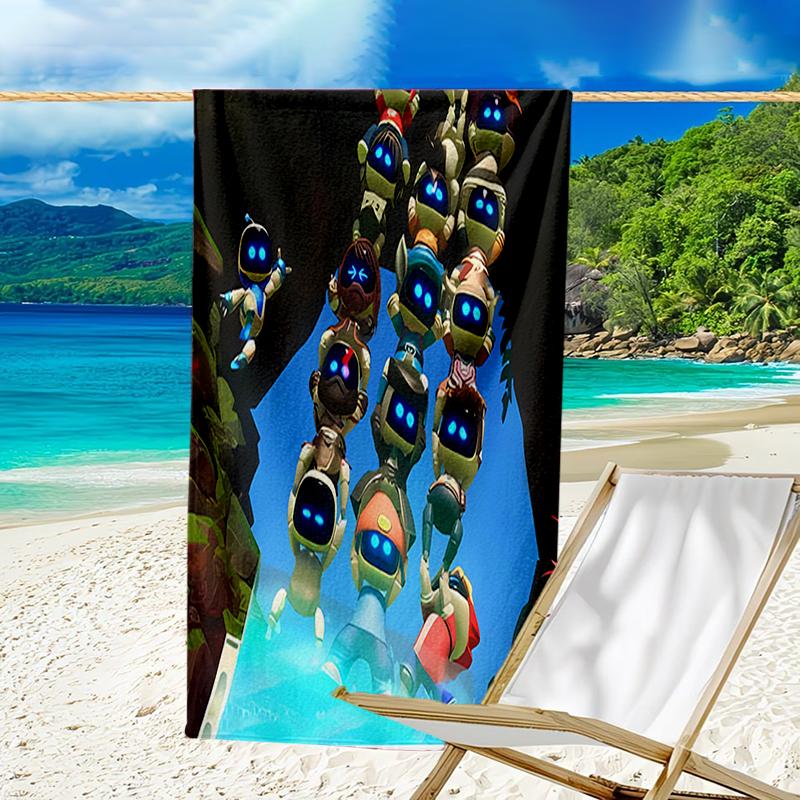proof beach towel with a Astro Bot4 pattern - soft,absorbent,quick-drying,machine washable - perfect for swimming,camping,bathing