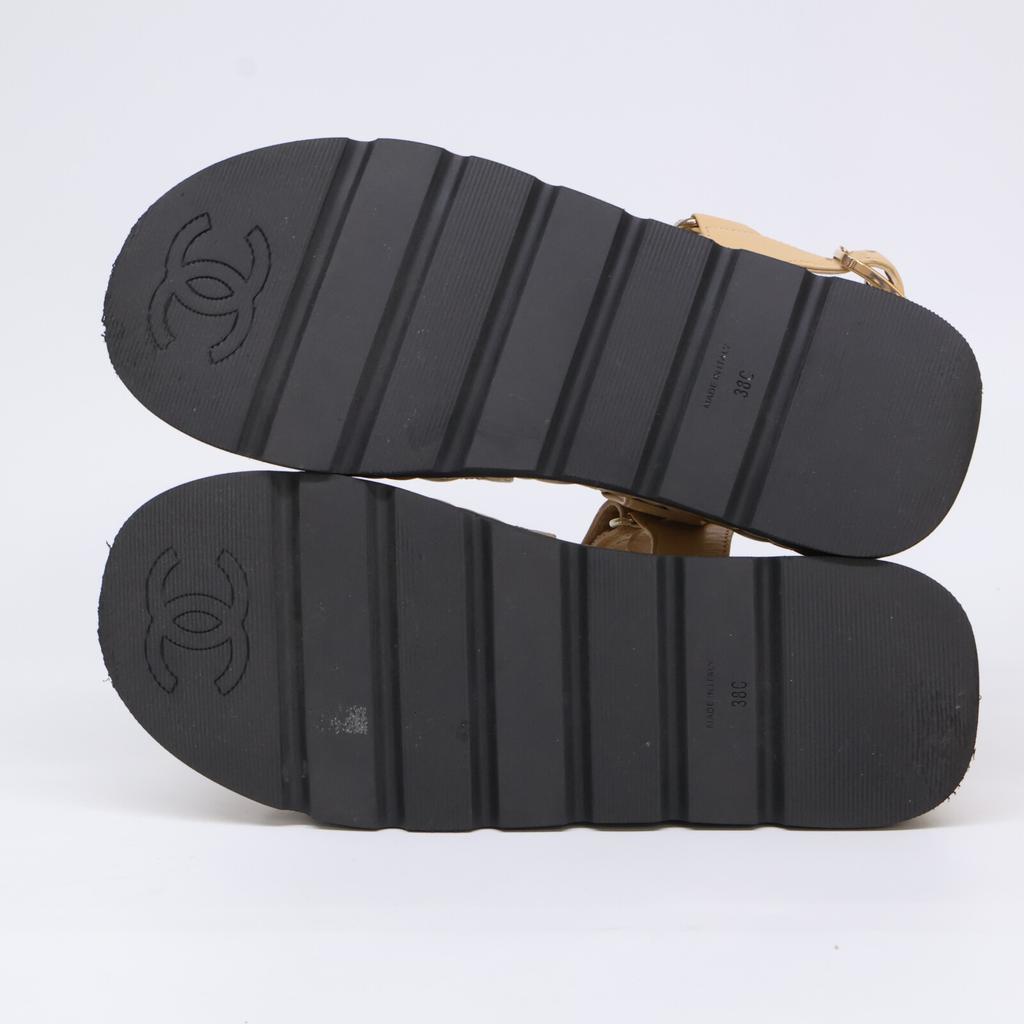 CHANEL G39143 22A Métiers d'Art Collection CC Logos Matelasse Platform Velcro Sandals shoes 38 beigeUsed