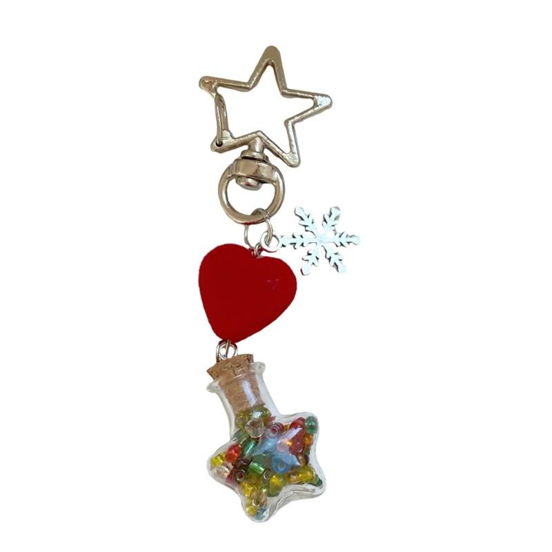 Winter Snowflake Flocking Christmas Phone Strap Keychain Charm for Holiday Spirit and Safety with Soft Sturdy Materials