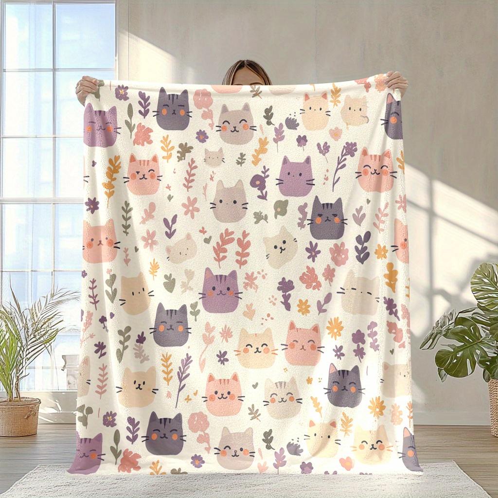 

VIKAMA Multi-Color Adorable Cat Garden Throw Blanket Machine Washable Lint-Free Pet-Friendly Living Room Healing Bedroom Gift 75x90cm