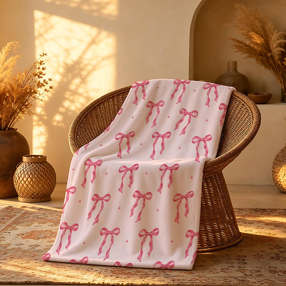 Pink Bow Set Throw Short Plush Throw Blanket Soft Skin-Friendly Multi-Scene Home Office
