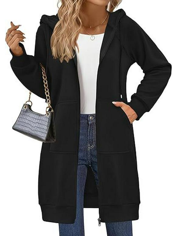 Женская флисовая толстовка оверсайз на молнии - Куртка-пальто на осень 2025 S чёрный 2300₽