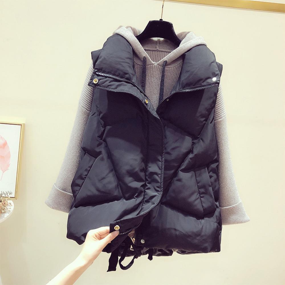 Women's Autumn & Winter Waistcoat – Lady's Sleeveless Cotton-Padded Vest Jacket with Zippered Pockets, Solid-Color Padded Outerwear
