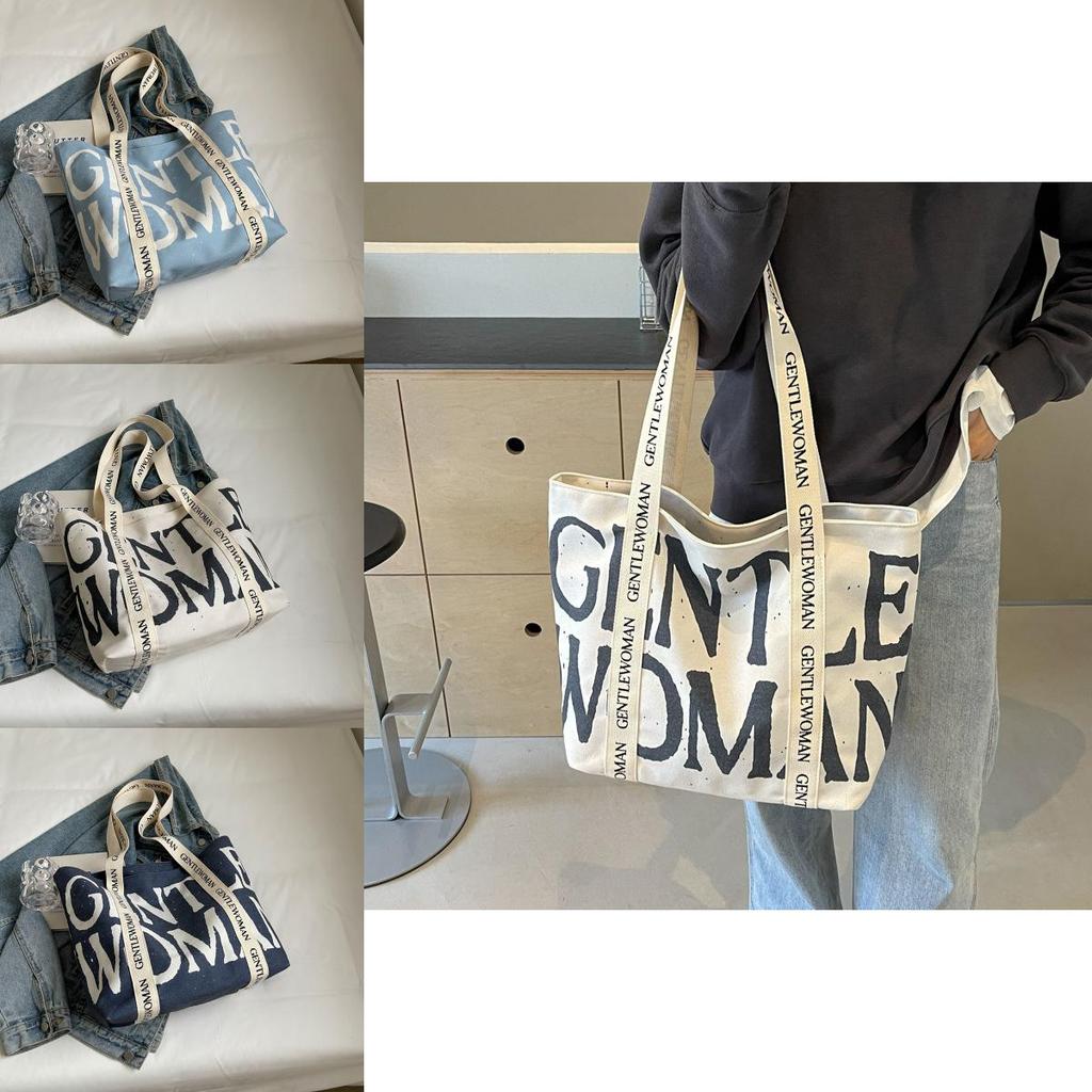 Thai Gentlewoman Alphabet Canvas Bag Women 2024 New Fashion All-match Handbag Shoulder Crossbody Bag Street Style Large Tote Bag