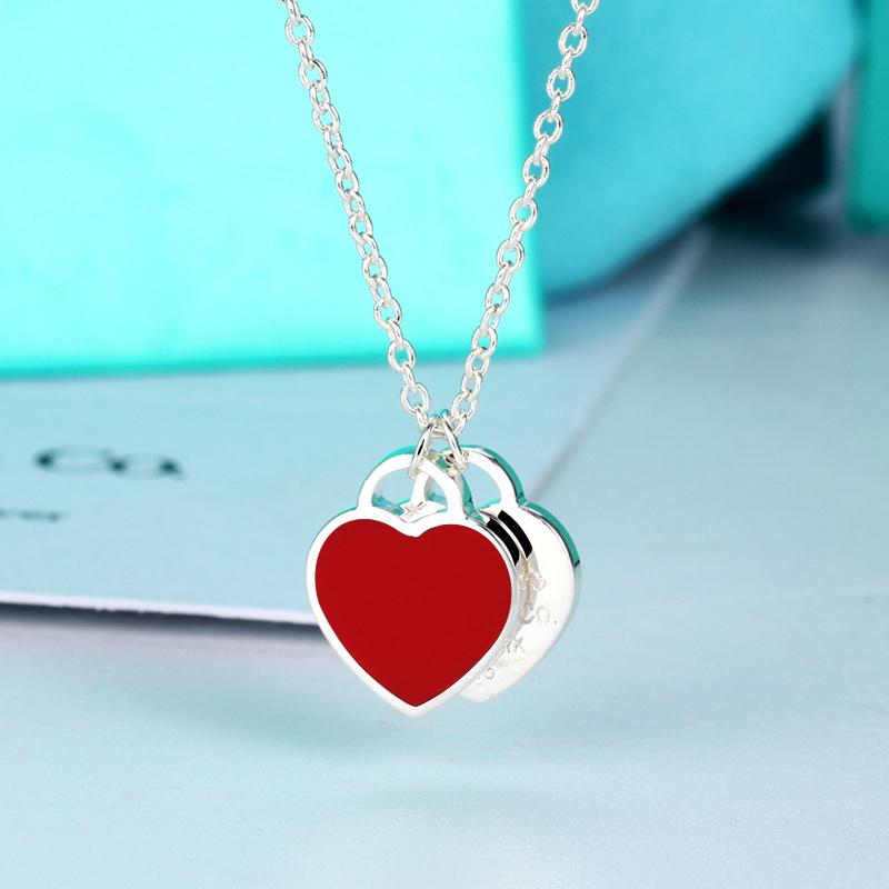 Double Color Heart Pendant Necklace For Women Girls Elegant  Heart Shaped Pendant Bracelet Jewelry Accessories Gifts