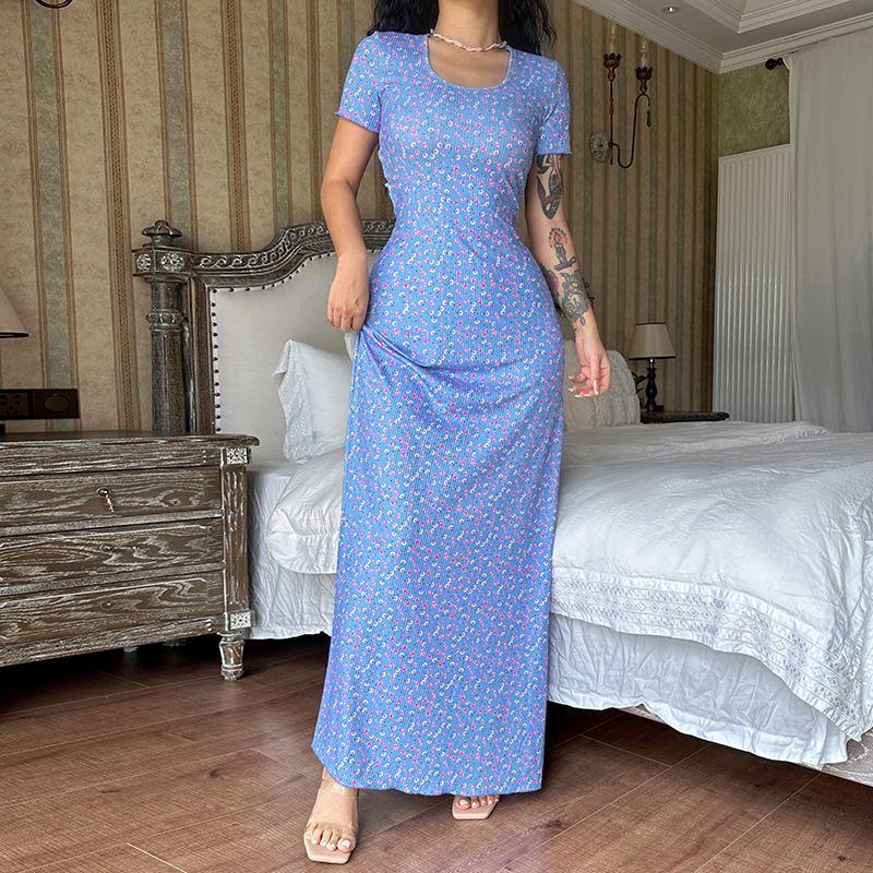 U-neck Back Strap Short Sleeve Dress