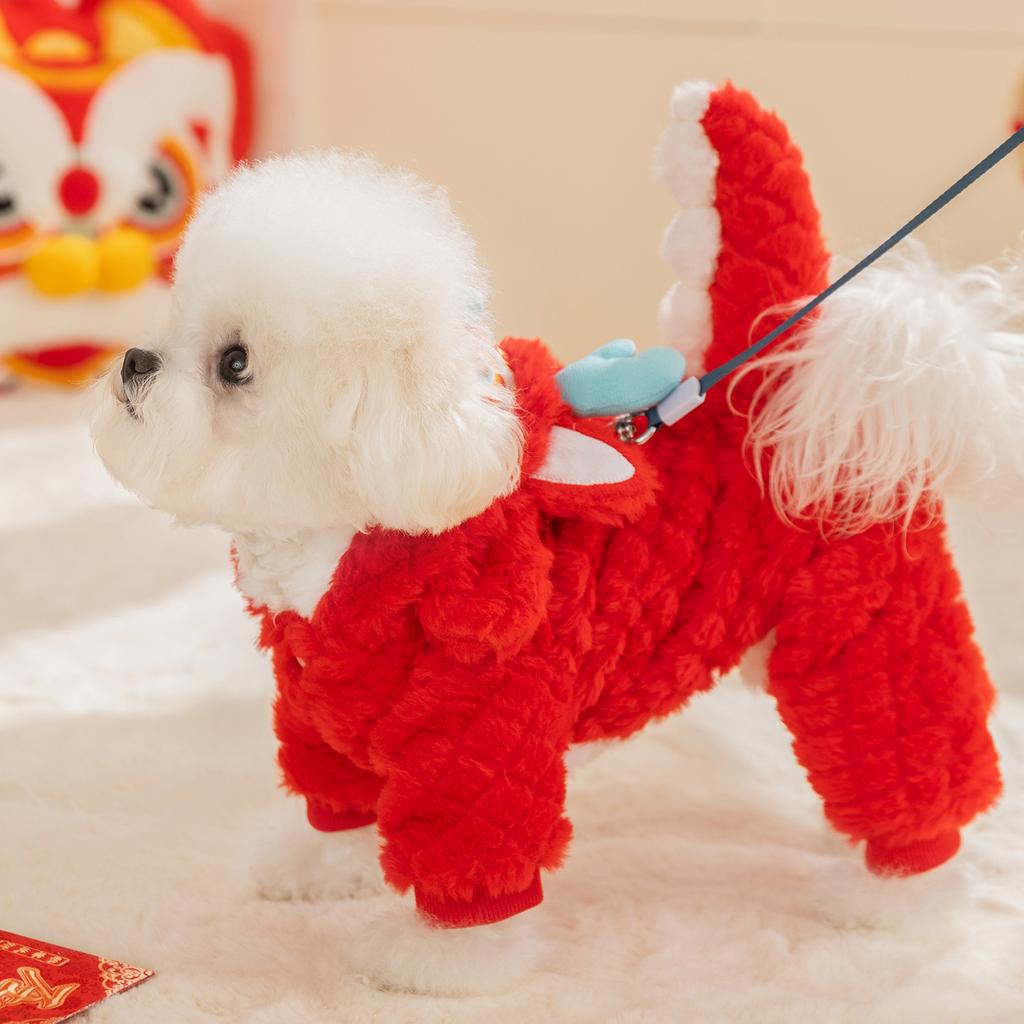 Hippie Dog New Year Dog Dragon Clothes Winter Cute Four Legged Velvet Clothes Small Dog Happy New Year Cat Pet Clothing