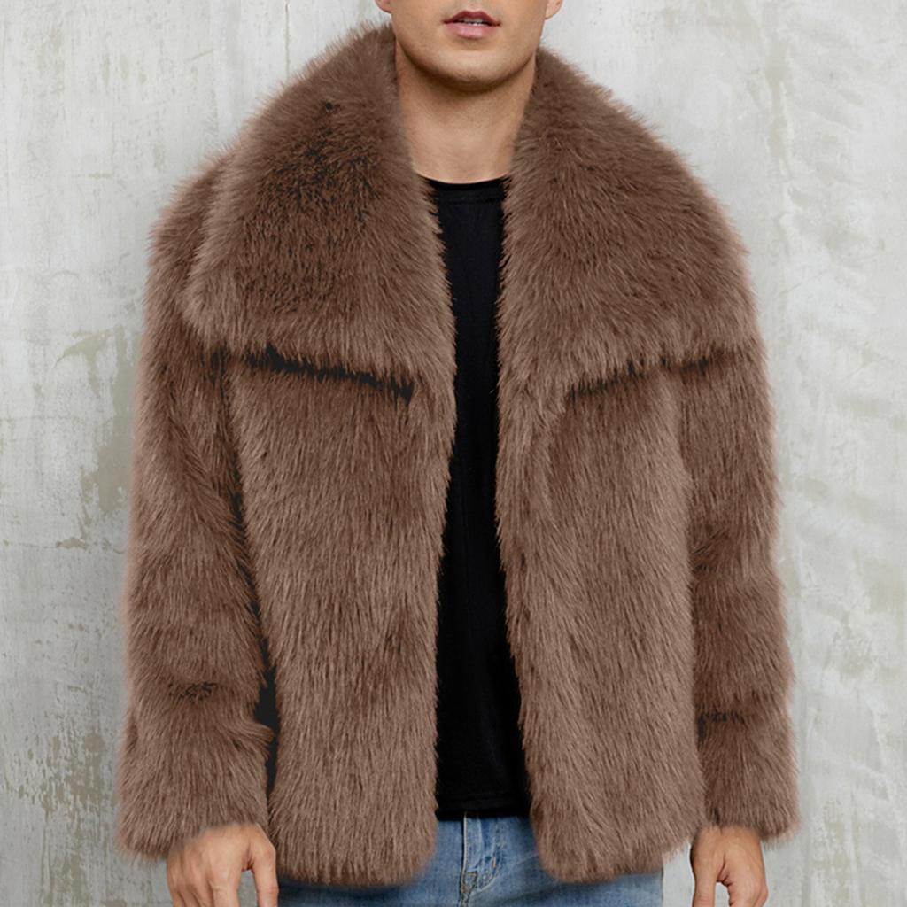 Cappotto in Eco-pelliccia Giacche Invernali da Uomo Antivento Peloso Lusso Collo a Revers Cappotti Giacca in Eco-pelliccia con Tasche Uomo Caldo Soffice Trench Giacche in Eco-pelliccia