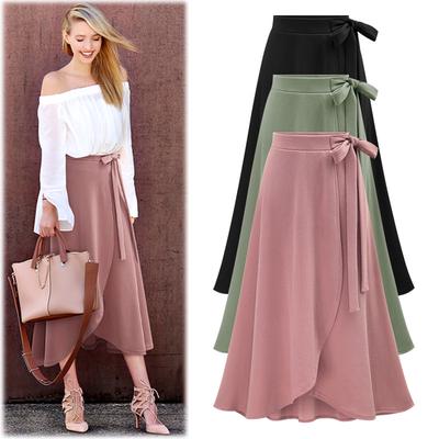 New Solid Color High Waist Irregular Skirt Split Skirt Large Medium Long Strap Women'S Half Skirt