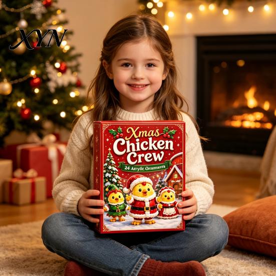 Christmas Novelty Items 2026 Chick Advent Calendar, 24 Day Countdown Box with Acrylic Collectible Toys Ornaments, Festive Tree Hanging Decor