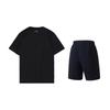 Li-Ning Letter Round Neck Versatile Short Sleeve Solid Color Comfortable Fashion Casual Sports Suit Unisex Suit Black AHST465-2+AKYT073-1