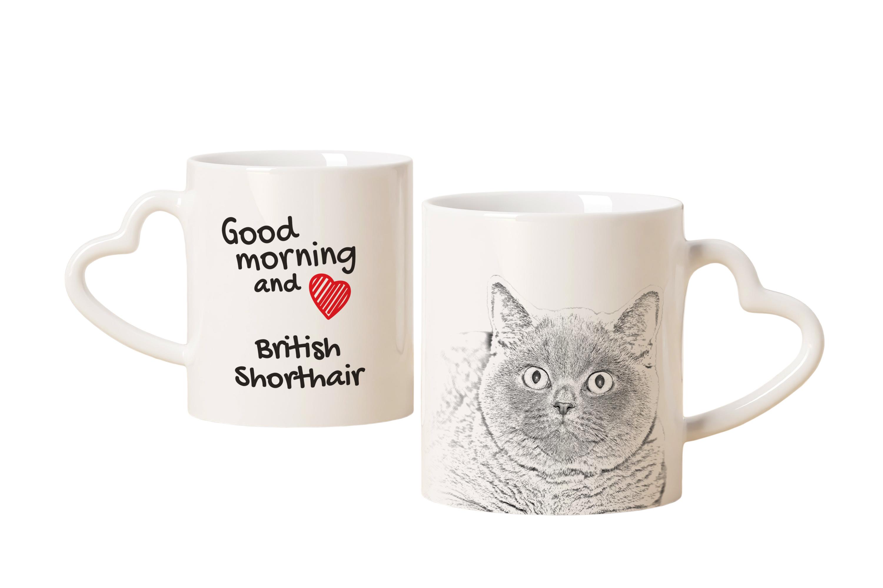 

British Shorthair - cat mug, adorable heart-shaped handle mug, universal gift from Art-Dog brand білий
