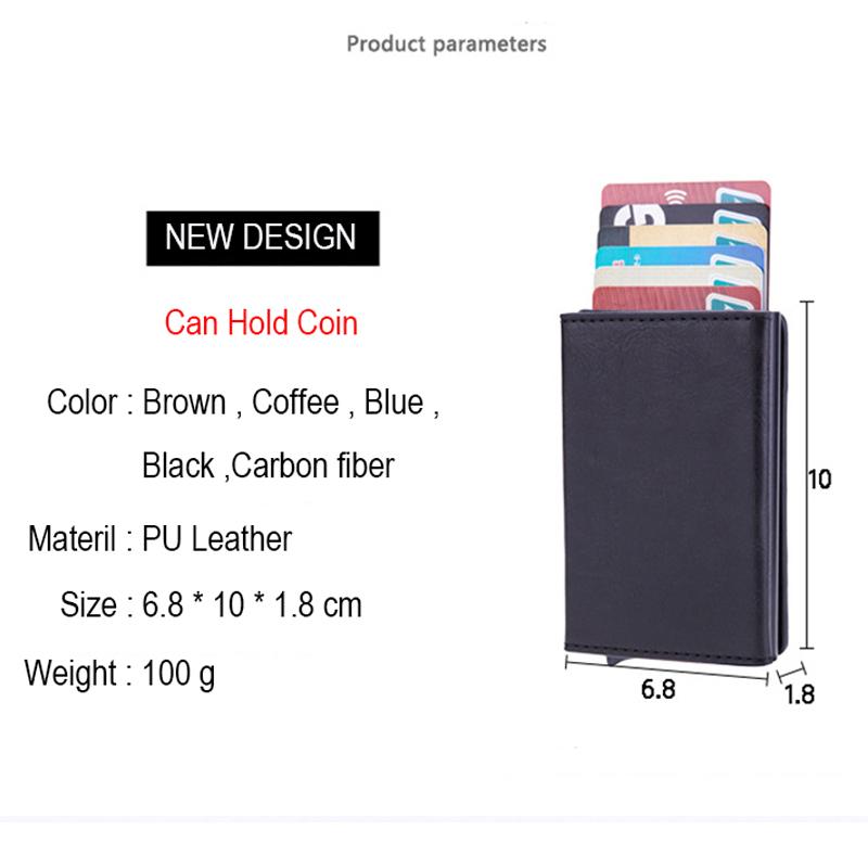 DIENQI Anti Rfid Id Card Holder Case Men Leather Metal Wallet Male Coin Purse Women Mini Carbon Credit Card Holder With Zipper