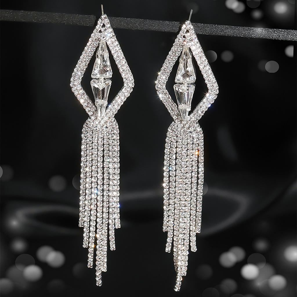 Geometrisches Design Flash Diamant Lange Fransenohrringe