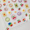 Summer Dopamine 3D Jelly Glue Nail Art Stickers, Cartoon Patterns with Heart, Cherry, Sunflower, Plastic Self-Adhesive for DIY Manicure
