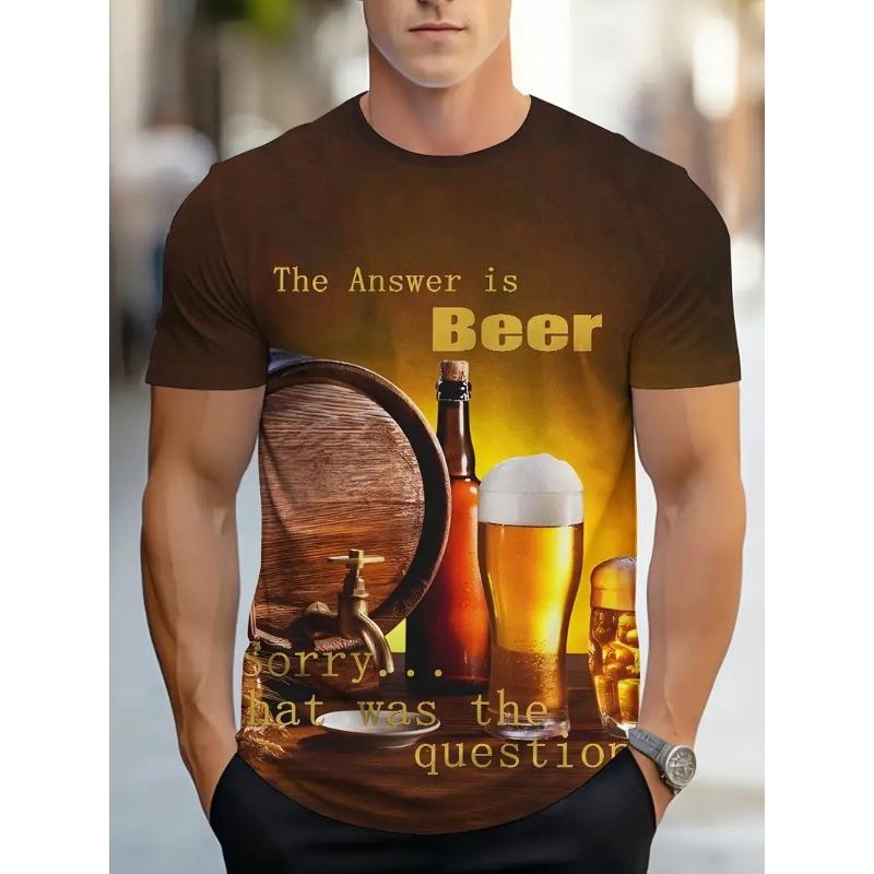 T-shirt alla moda da uomo con stampa di birra, design con stampa 3D all-over, magliette grafiche alla birra da uomo, girocollo, manica corta, top a T