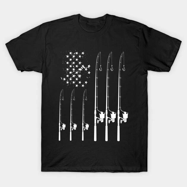 Fishing Rod American Flag and Reel Made in Australia T-Shirt M