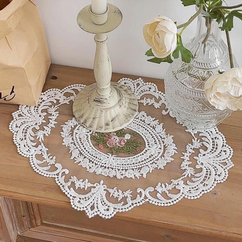 Vintage Lace Coaster Table Cloth Lace Tablecloth Embroidery Placemat  Lace Dust Cover Cabinet Furniture Decoration Accessory