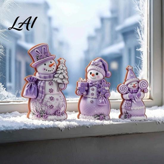 Wooden Snowman Ornaments 3PCS Christmas Ornaments Decorative Cute Festive Figures Creative Seasonal High-definition Printing Crafts for Holiday