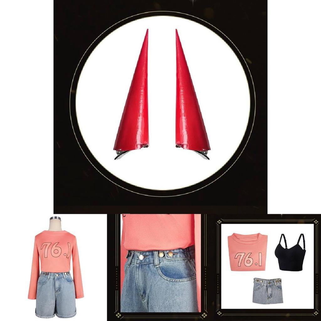 Chainsaw Man Power T-shirt Jeans Cosplay Hair Ornament Teeth Set