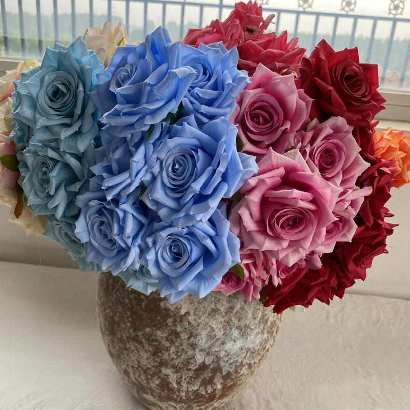 Artificial Roses Bundle Silk Fake Flowers Wedding Decor Simulation Flower Diamond Red Blue Rose el Garden Decoration Plant