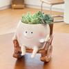 1PC Cute Ceramic Succulent Pot – Smiling Rocking Chair Style Mini Planter for Home Garden Decor