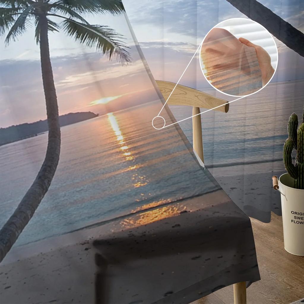 Strand Sonnenuntergang Ozean Landschaft Gardinen Wohnzimmer Fenster Tüll Vorhänge für Schlafzimmer Küche Home Dekoration Voile Vorhänge