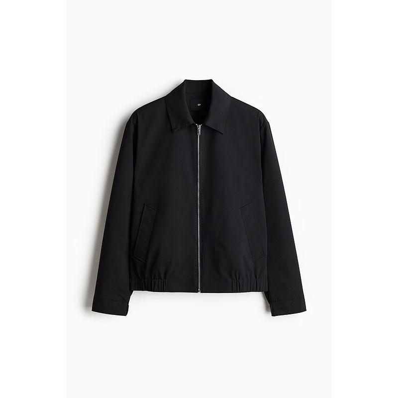 

HM Мужская одежда Куртка 2025 Лето Новинка Деловая Твил Стойка Воротник Застежка-молния Длинный рукав Повседневная Верхняя одежда 1262222 Black 180/124