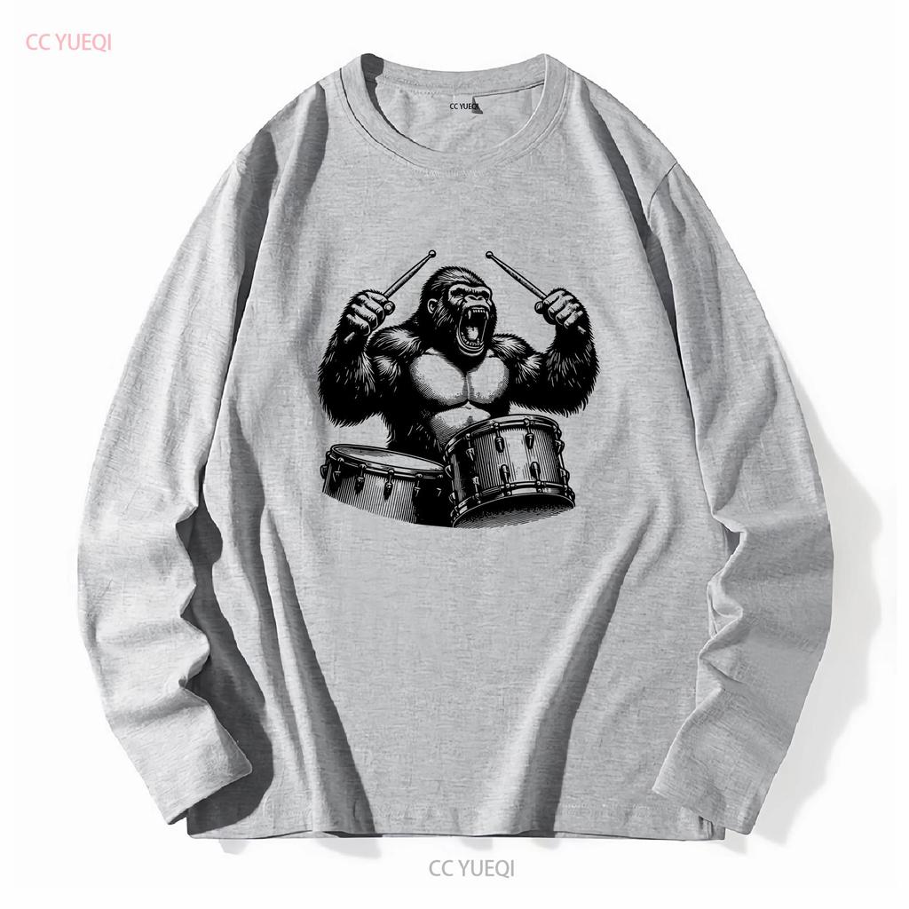 Raging Ape Drummer Animal Playing Drums Drum Set T Shirt Fathers Day long or short sleeves vintage Washed fashion Stylish