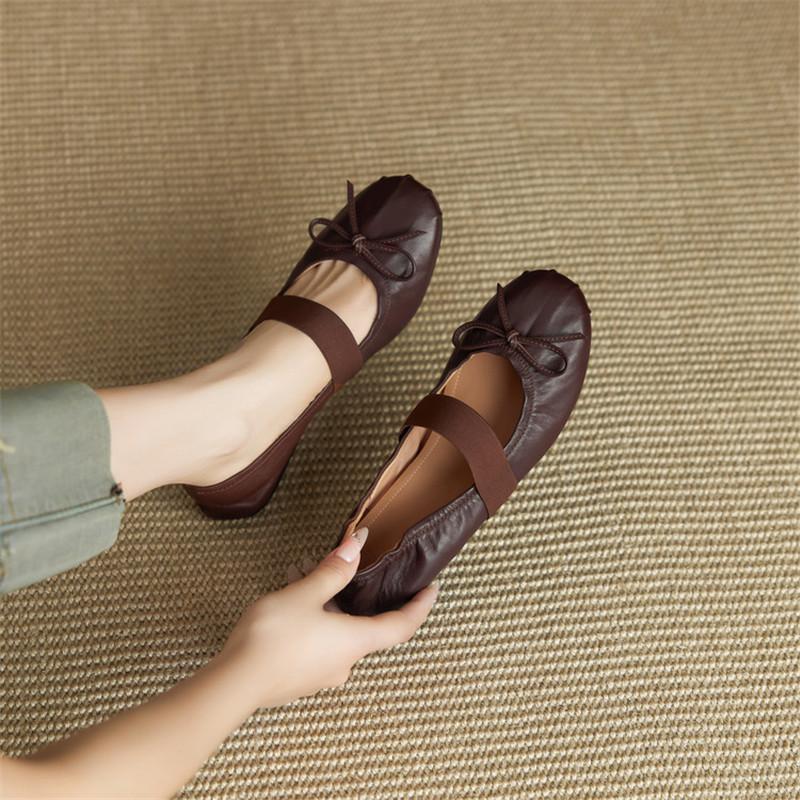 Fashion New Spring/autumn Genuine Leather Women Shoes Round Toe Mary Jane Shoes for Women Fashion Retro Bow Low Heel Flat Women Pumps