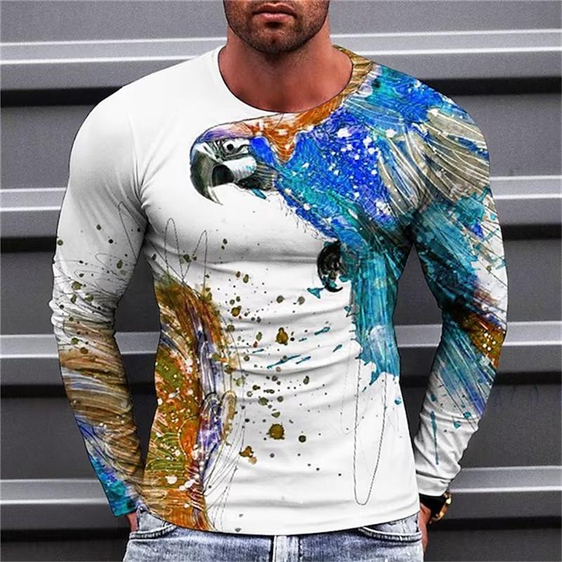 Langarm T-Shirt 3D-Druck Adler Tierdruck Herren Rundhals Lässig Bequeme Kleidung Streetwear Rundhals T-Shirt Oberteil